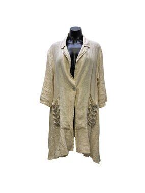 NWT Cento Uno Linen Long Open Front Coat With Pockets Cream L